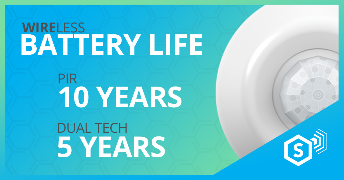 Wireless Battery Life. PIR 5 Years, Dual Tech 10 Years.